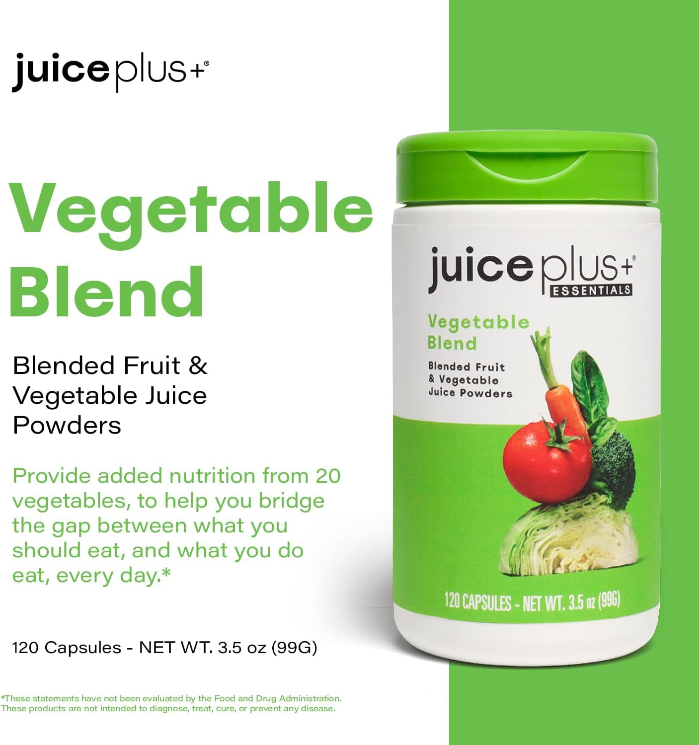 JuicePlus+ Vegetable Blend Capsules – Plant-Based Whole Food Supplement (60 Servings)