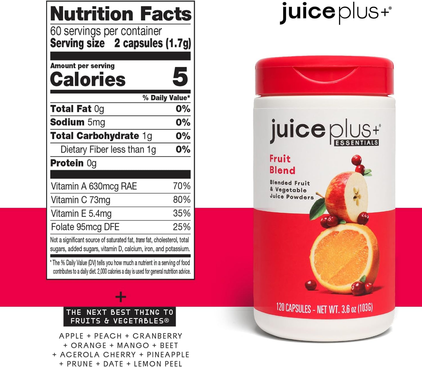 JuicePlus+ Fruit Blend Capsules – Plant-Based Whole Food Supplement (60 Servings)